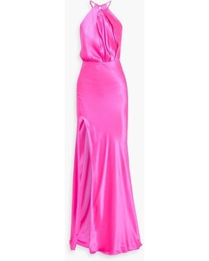 Michelle Mason Draped Cutout Silk-Satin Gown - Pink