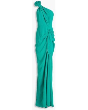 Rhea Costa One-shoulder Draped Crepe Gown - Green