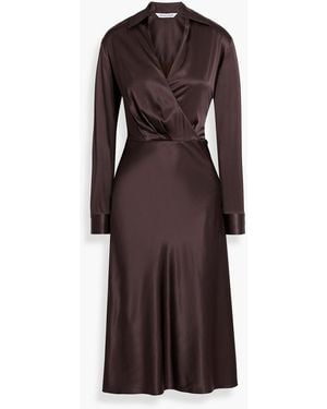 Veronica Beard Otis Wrap-Effect Silk-Blend Satin Midi Dress - Brown