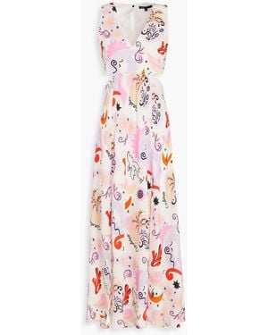 Maje Cutout Printed Silk-Twill Maxi Dress - White
