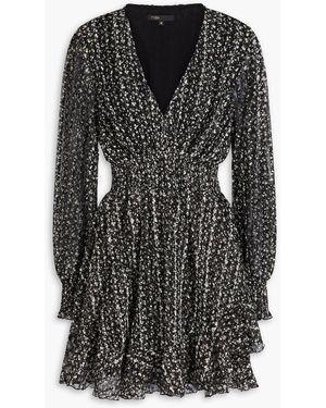 Maje Wrap-Effect Floral-Print Jacquard Mini Dress - Black
