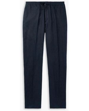 Canali Straight-Leg Linen Drawstring Pants - Blue