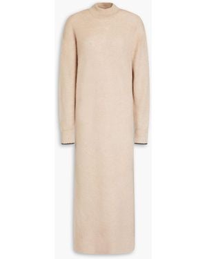 Brunello Cucinelli Bead-embellished Ribbed Alpaca And Cotton-blend Midi Dress - Natural