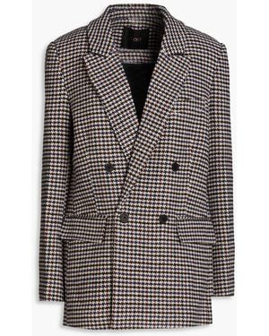Maje Double-breasted Houndstooth Wool-blend Tweed Blazer - Black