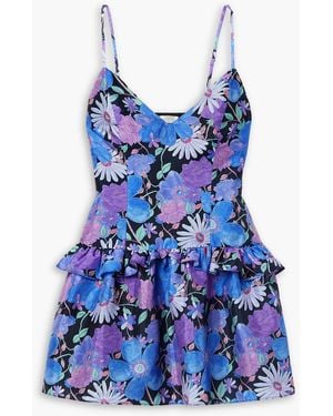 LoveShackFancy Fabienne minikleid aus taft mit floralem print und rüschen - Blau