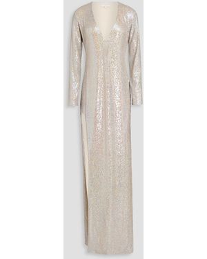 The Sei Cutout Sequined Metallic Stretch-Knit Gown - White