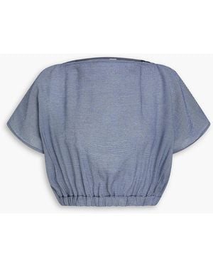 TOTEME Cropped Striped Crepe Top - Blue