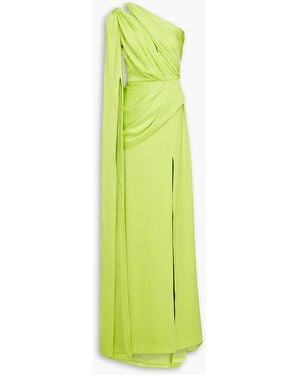 Rhea Costa Draped Pleated Satin Gown - Green