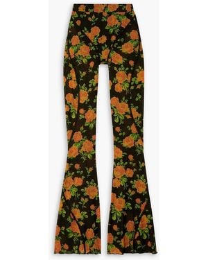Quinn Panelled Floral-Print Stretch-Mesh Flared Pants - Orange