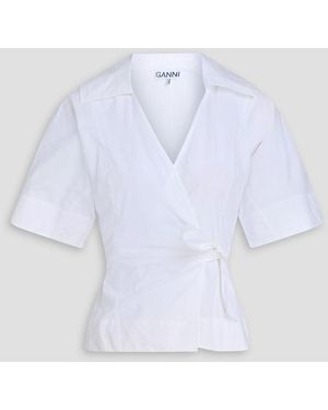 Ganni Cotton-Poplin Wrap Top - White