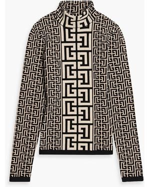 Balmain Jacquard-Knit Wool-Blend Turtleneck Sweater - Black