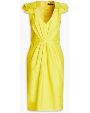 Andrew Gn Gathered Cotton And Silk-blend Ottoman Dress - Yellow