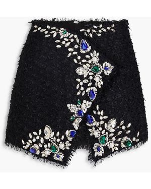Balmain Wrap-Effect Embellished Tweed Mini Skirt - Black