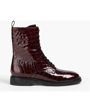 Tory Burch Croc-Effect Leather Combat Boots - Brown