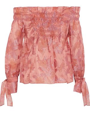 Rebecca Taylor Off-The-Shoulder Fil Coupé Silk-Blend Organza Blouse - Red