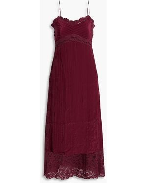 FARM Rio Pintucked Crepe De Chine And Corded Lace Midi Dress - Purple