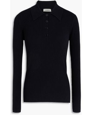 Sandro Ribbed-Knit Polo Shirt - Black