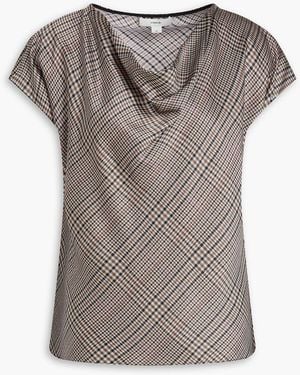 Vince Houndstooth Silk-satin Crepe Top - Grey