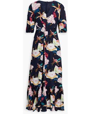 Walter Baker Wynona gerafftes midikleid aus jacquard mit floralem print und cut-outs - Blau