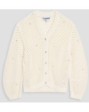 Ganni Crystal-Embellished Open-Knit Cotton Cardigan - Natural
