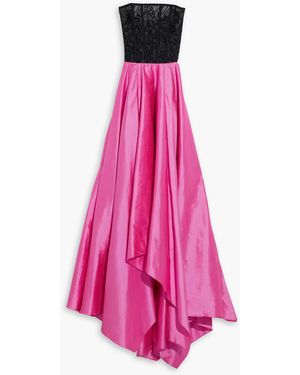 Rasario Schulterfreie robe aus samt mit satineinsatz und gürtel - Pink