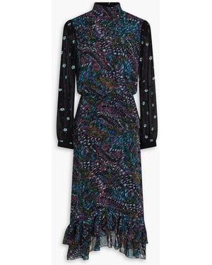 Saloni Isa Ruffled Floral-print Silk-georgette Midi Dress - Blue