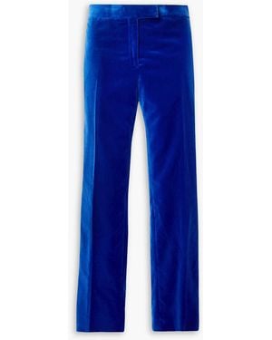 Tom Ford Satin-trimmed Cotton-velvet Straight-leg Pants - Blue