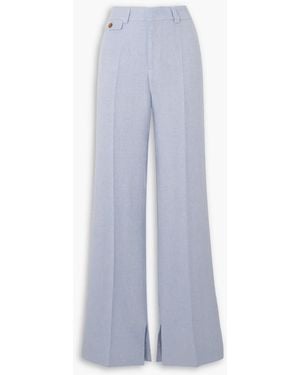 Brandon Maxwell Rena hose mit geradem bein aus einer mischung aus leinen, wolle, seide und kaschmir mit fischgratmuster und falten - Blau