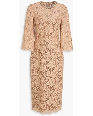 Jenny Packham Zad Crystal-embellished Cotton-blend Corded Lace Midi Dress - Natural