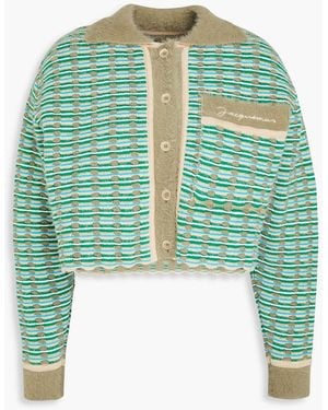 Jacquemus Gestreifter lochstrick-cardigan aus einer baumwollmischung - Grün