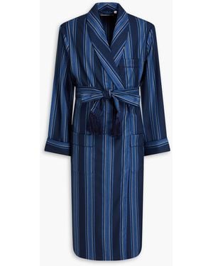 Derek Rose Belted Striped Wool-twill Robe - Blue