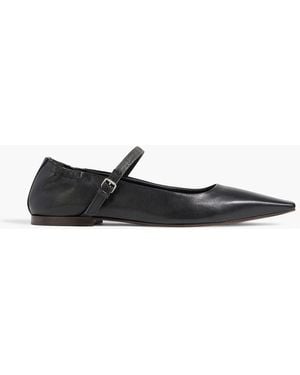 Brunello Cucinelli Bead-embellished Leather Mary Jane Flats - Black