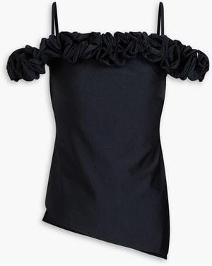 Coperni Cold-Shoulder Ruffled Stretch-Jersey Top - Black