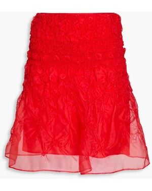 Cecilie Bahnsen Vida Embroidered Smocked Silk-Blend Organza Mini Skirt