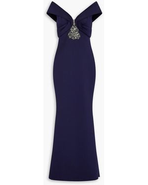 Badgley Mischka Embellished Draped Scuba Gown - Blue