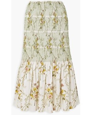 Brock Collection Smocked Floral-print Stretch-cotton Midi Skirt - White