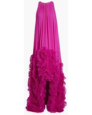 Badgley Mischka Ruffled Chiffon Gown - Pink