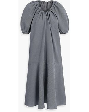 Iris & Ink Esme Gathered Gingham Cotton-blend Seersucker Midi Dress - Grey