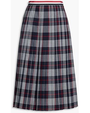 Thom Browne Pleated Checked Wool Midi Skirt - Blue
