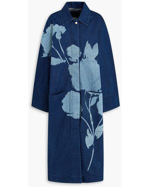 Erdem Oversized Floral-Print Denim Coat - Blue