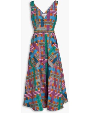 Saloni Zoey Embellished Printed Cotton-Poplin Midi Dress - White