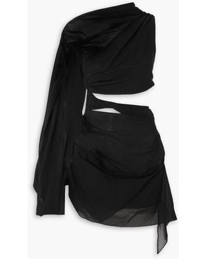 Supriya Lele One-sleeve Cutout Silk-blend Crepe De Chine Mini Dress - Black