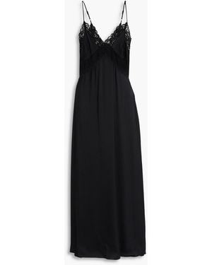 Sandro Slip dress aus satin in midilänge mit guipure-spitzenbesatz - Schwarz