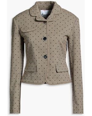 Ganni Flocked Houndstooth Tweed Blazer - Natural