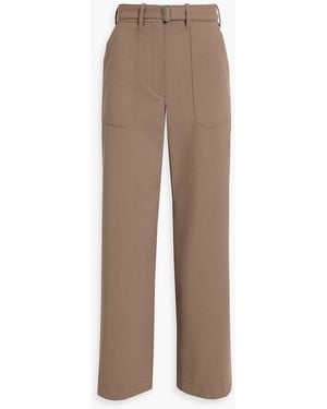 Theory Belted Cotton-Blend Twill Wide-Leg Pants - Brown