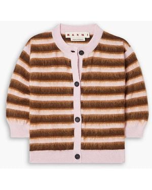 Marni Striped Mohair Blend-Trimmed Wool Cardigan - Pink