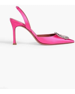 AMINA MUADDI Camelia Crystal-Embellished Satin Slingback Pumps - Pink