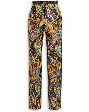 Etro Printed Silk-Chiffon Straight-Leg Pants - Black