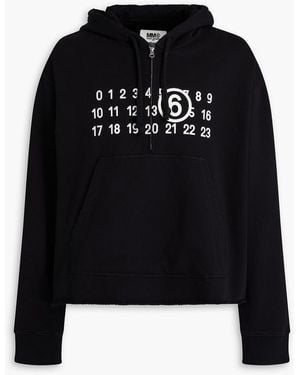 MM6 by Maison Margiela Hoodie aus baumwollfrottee mit halblangem reißverschluss und print - Schwarz