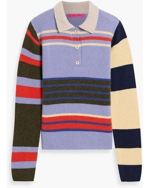 The Elder Statesman Chaos Striped Cashmere Polo Sweater - White